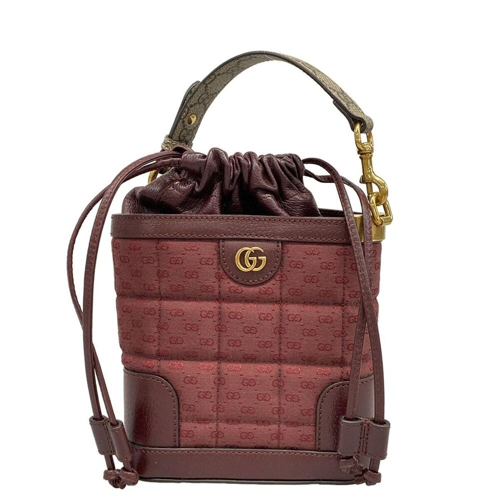 GUCCI Double GG Crossbody Bag Handbag Bordeaux Red Leather
